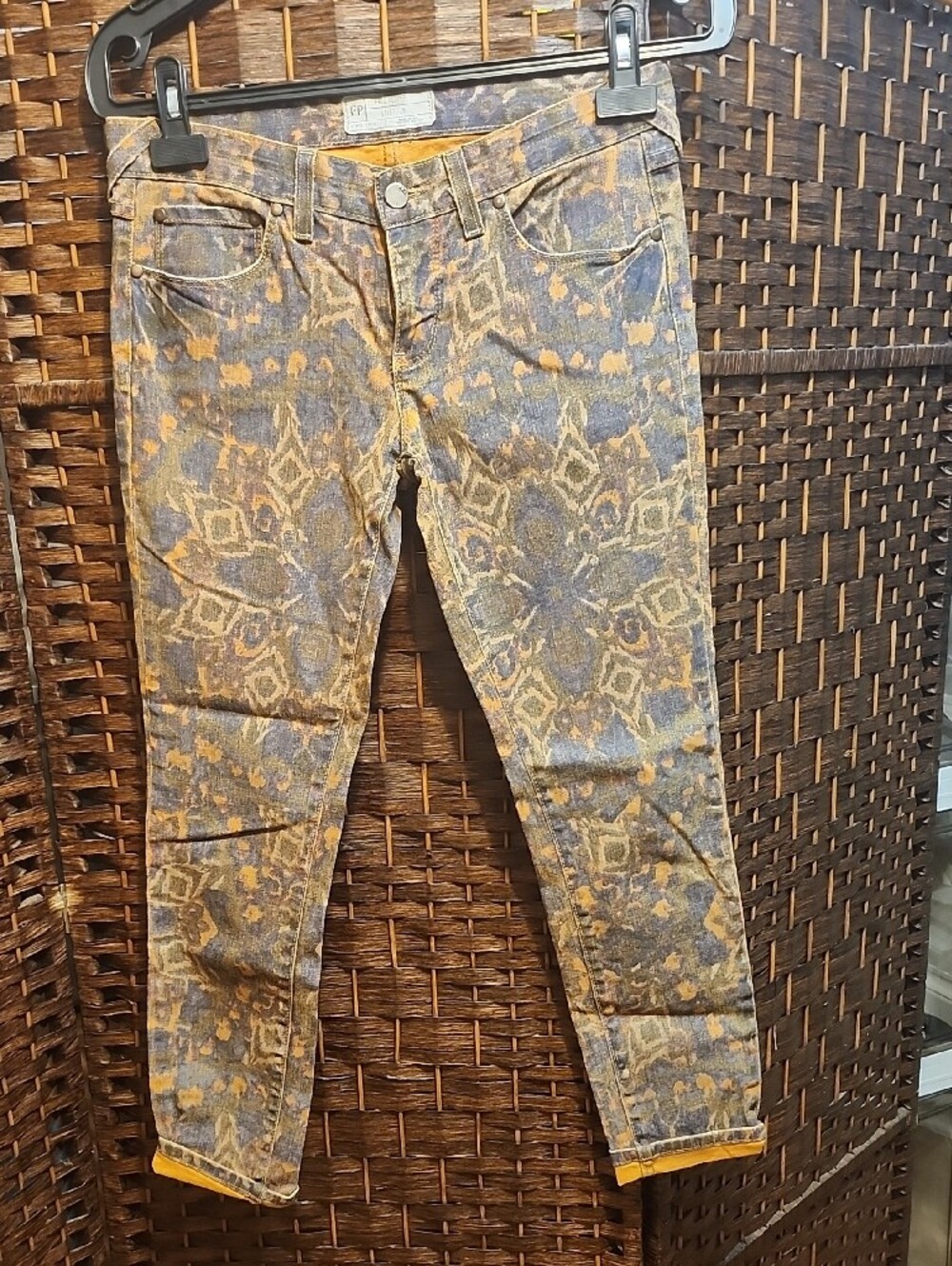 Free People Indigo and Mustard Patterned Skinny Jeans - Picture 2 of 5